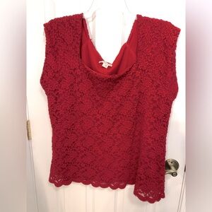 Coldwater Creek plus size red lace  fancy top. Fully lined.  Size 2X (20w-22w)